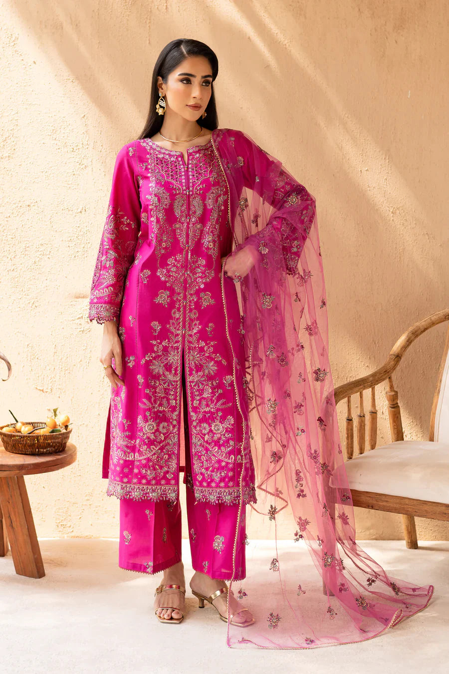 Dastak 3Pc Embroidered Solid Dress