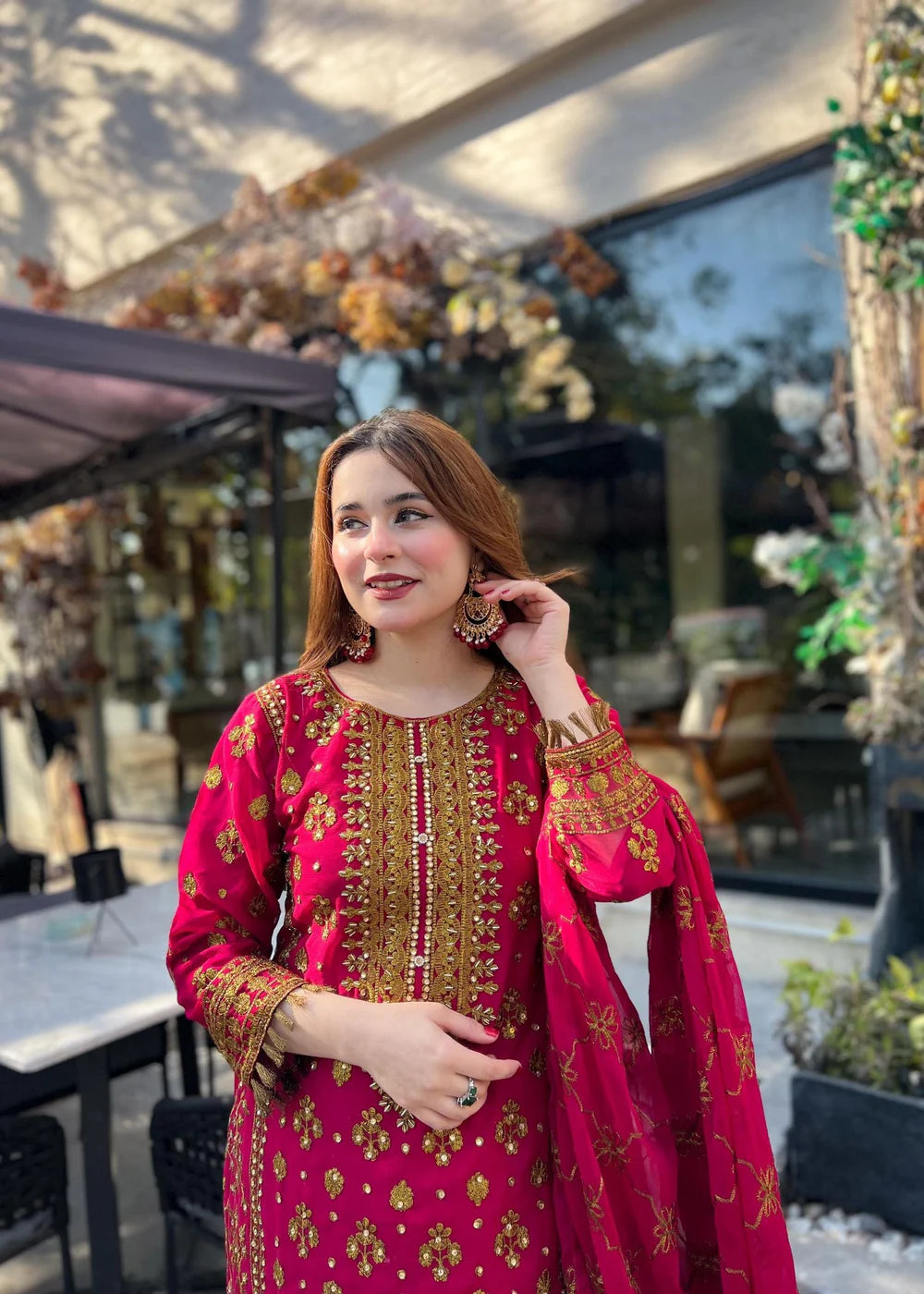 3Pcs Stitched Zeba Hotpink Dress