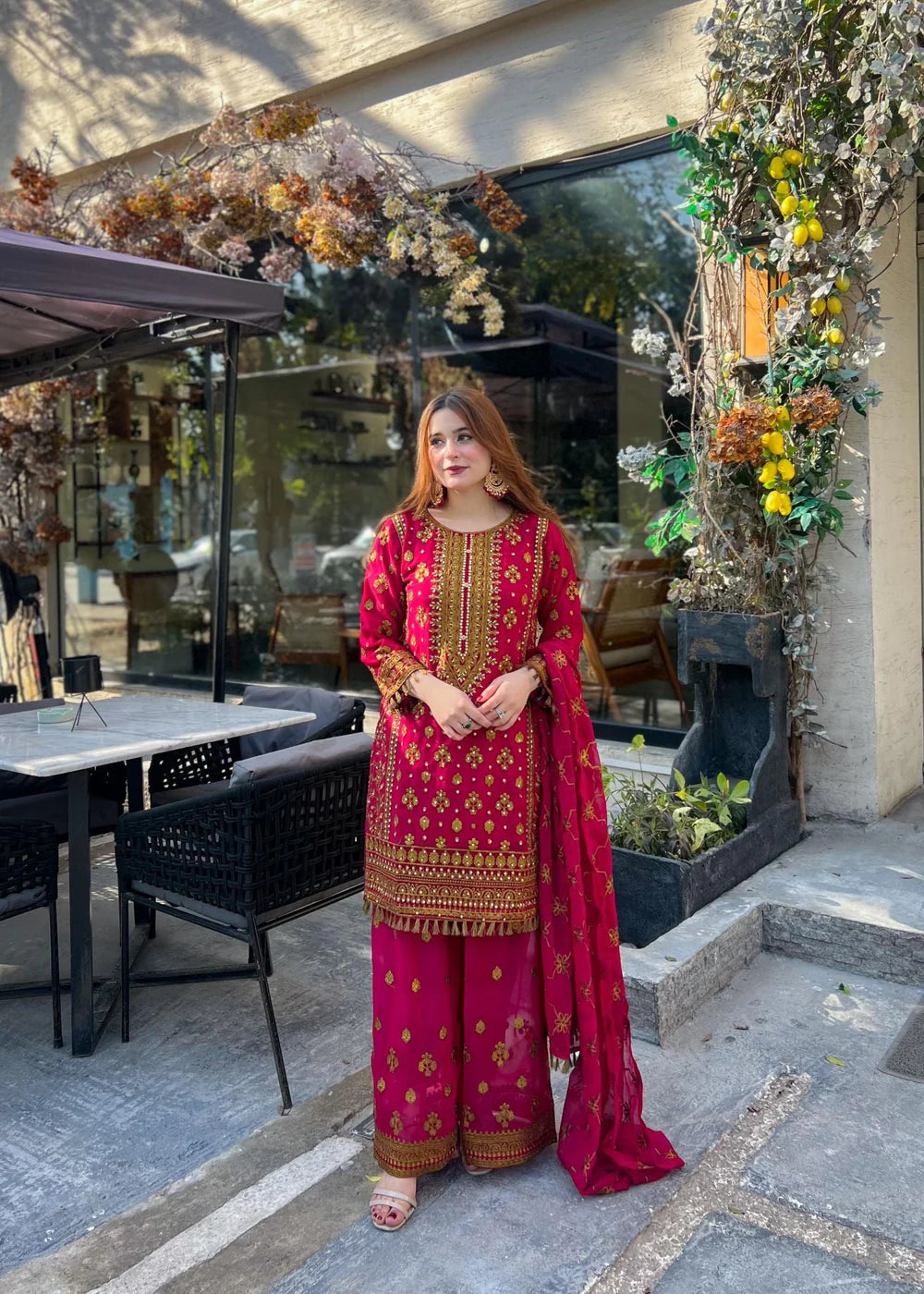 3Pcs Stitched Zeba Hotpink Dress