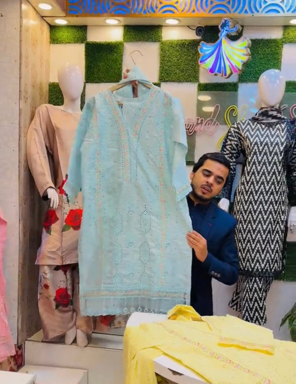 EMBROIDERED BORING STITCHED 3PCS DRESS