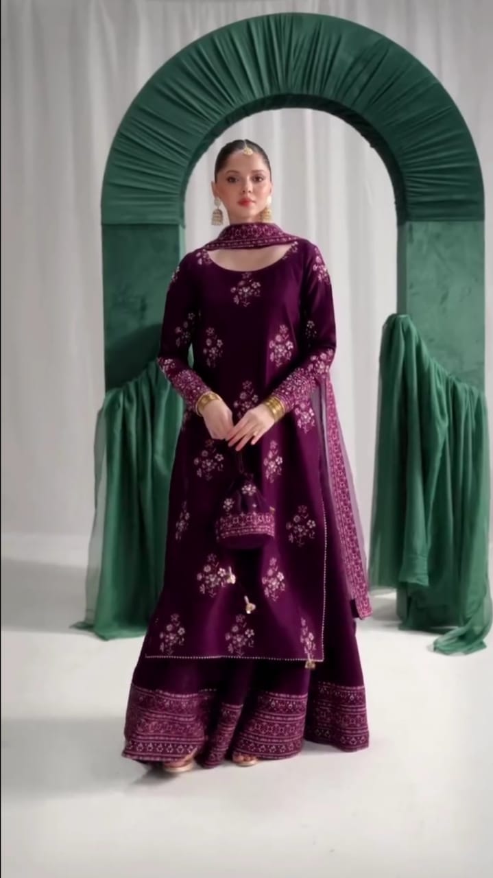 Luxury Festive 3-Pc Embroidered Ensemble
