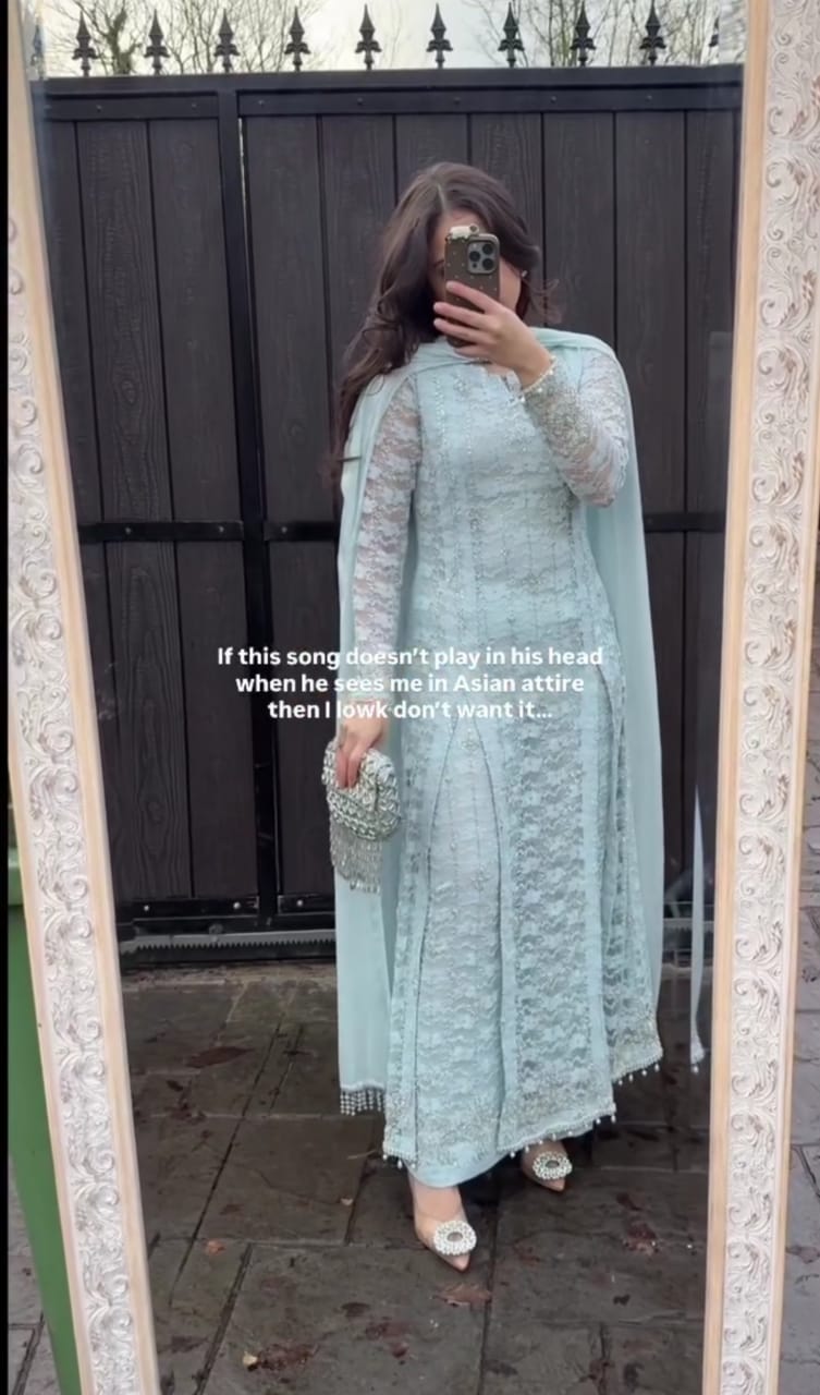 Ice Blue Embroidered 3pc Suit