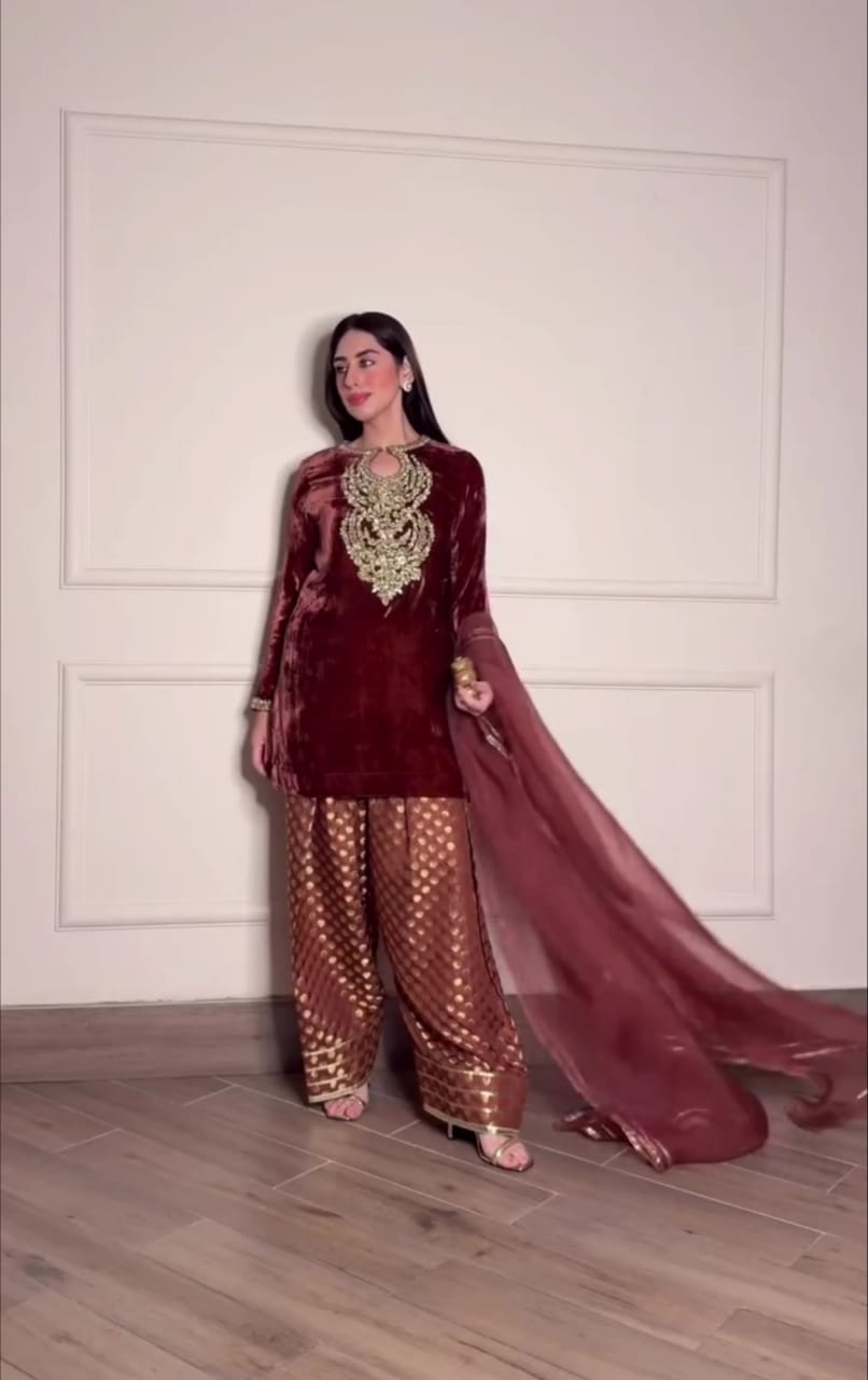 Luxury Velvet Embroidered 3-Piece Suit