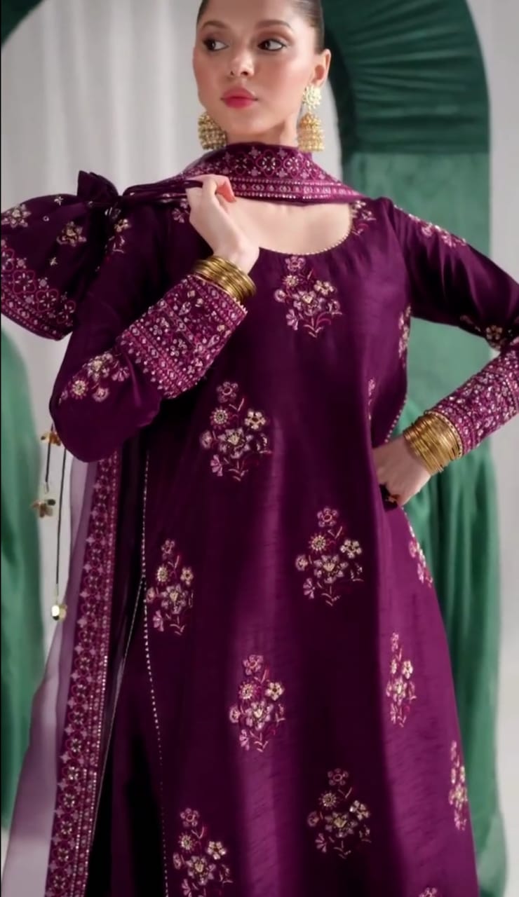 Luxury Festive 3-Pc Embroidered Ensemble