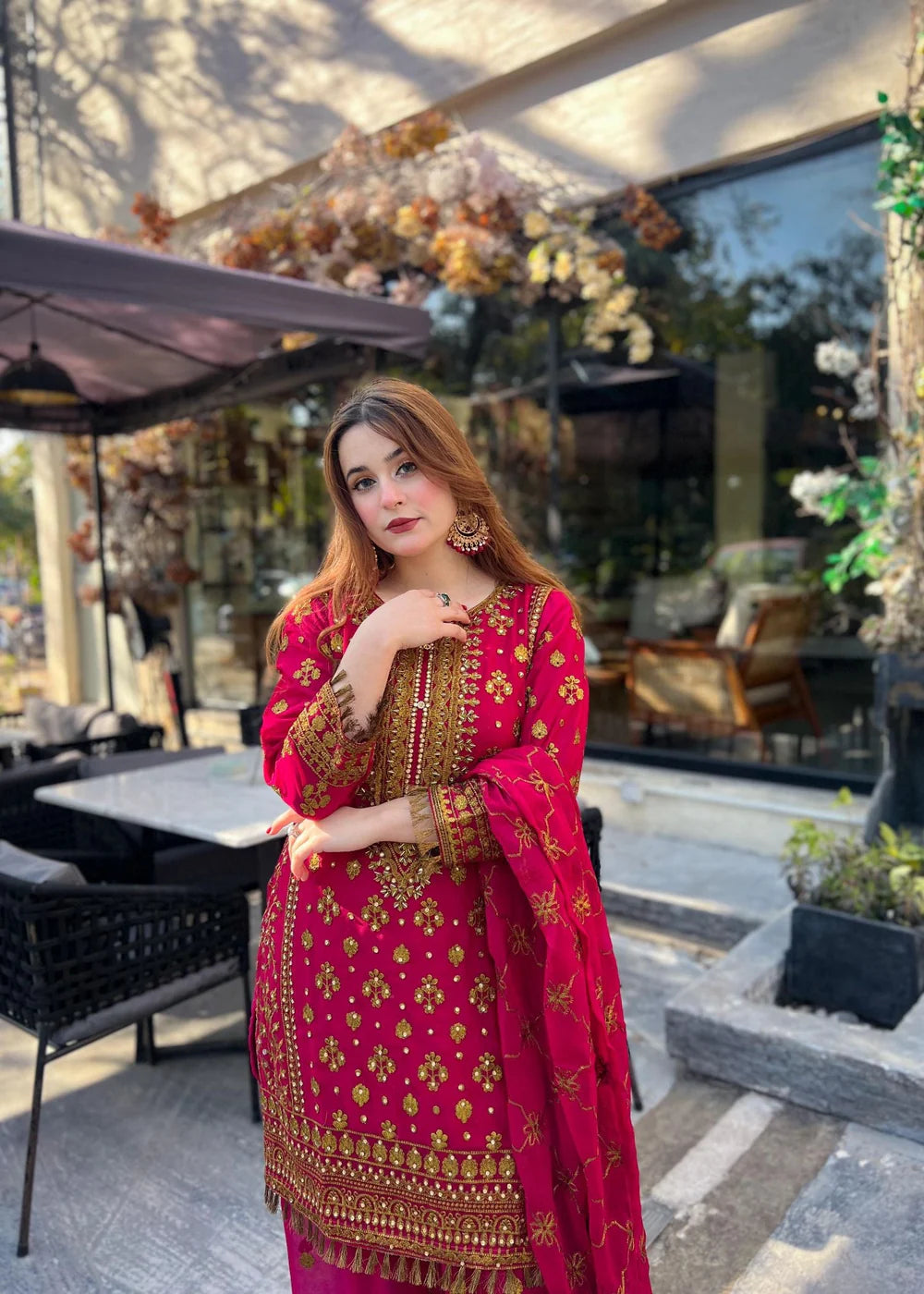 3Pcs Stitched Zeba Hotpink Dress