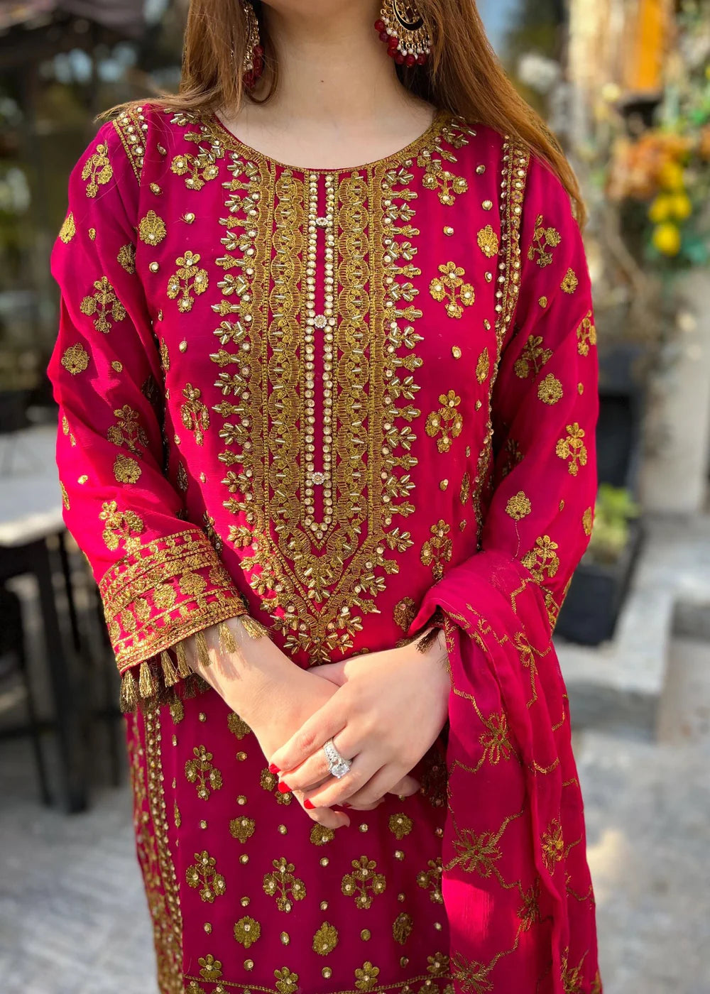 3Pcs Stitched Zeba Hotpink Dress