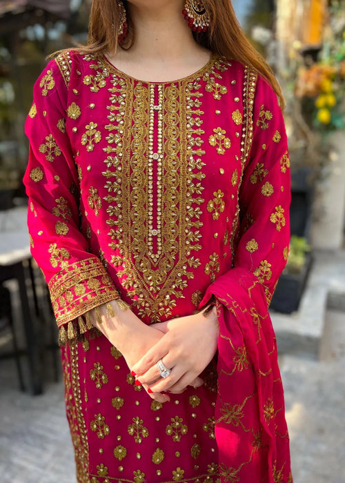 3Pcs Stitched Zeba Hotpink Dress