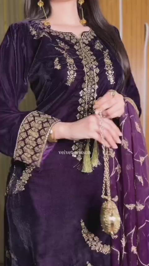Luxury Velvet Embroidered 3-Piece Suit