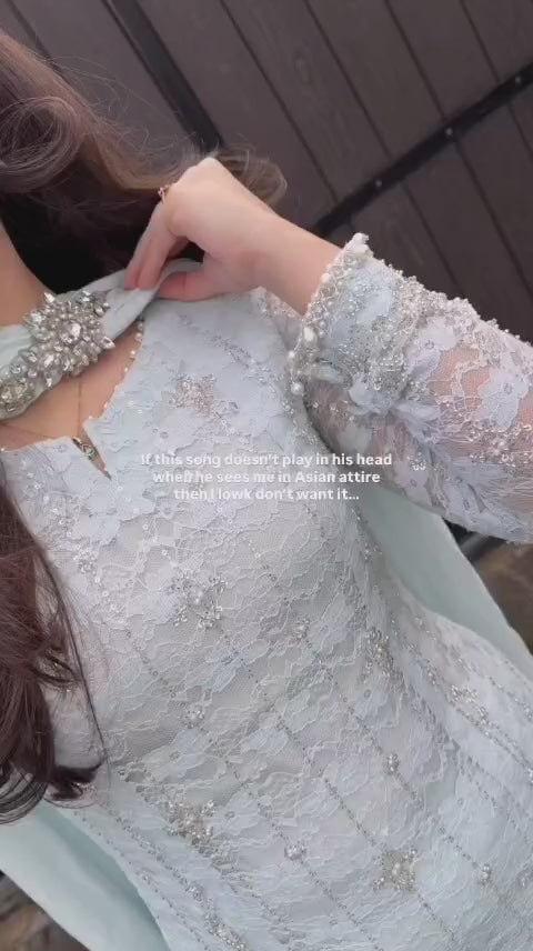 Ice Blue Embroidered 3pc Suit